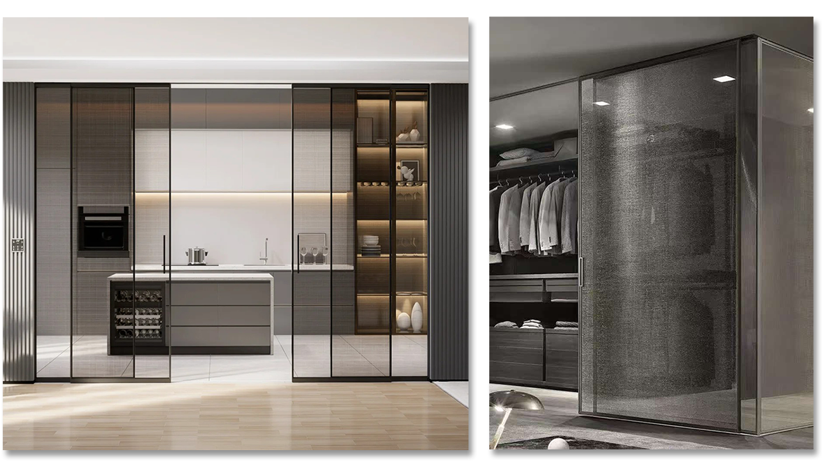 Energy-efficient glass sliding doors with aluminum frame in living room