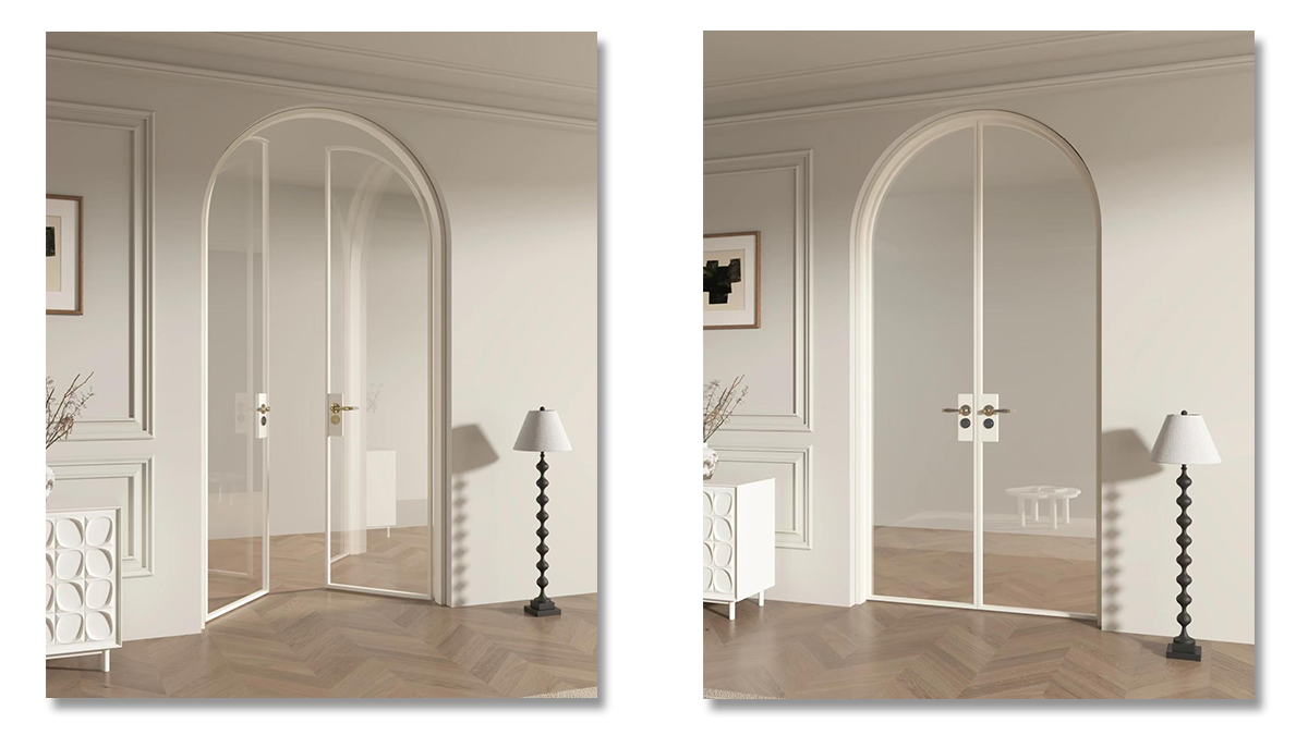 Interior glass swing door with durable aluminum frame