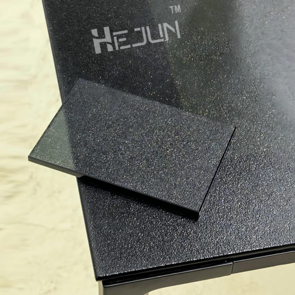Custom black frosted glass for desktop cabinet doors