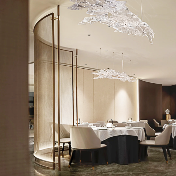 Restaurant curved metal mesh luminescent stainless steel partition