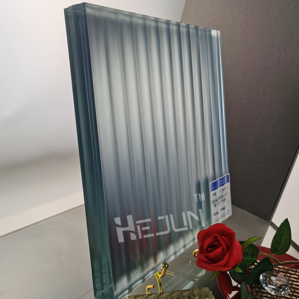 Custom Jade sand glass etching clip PET film laminated art deco glass for curtain walls.