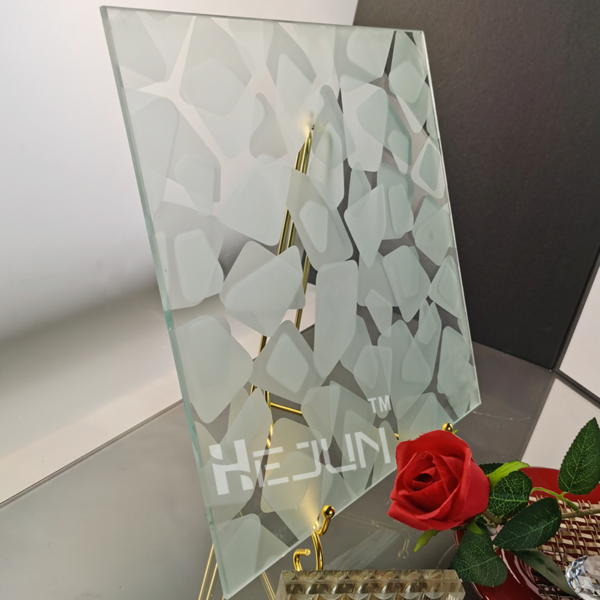 Custom Jade sand glass etching clip PET film laminated art deco glass for curtain walls. - Image 3