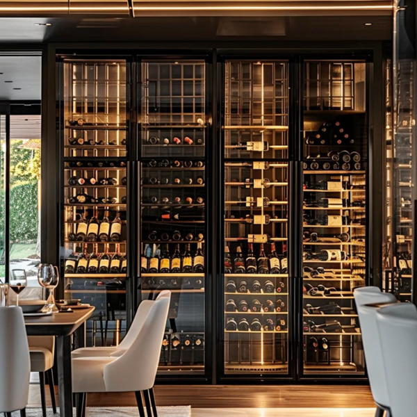 Customized Glass Door Customize Size Hotel Home Wine Bar Cellar Stainless Steel Cooling Wine glass Cabinet
