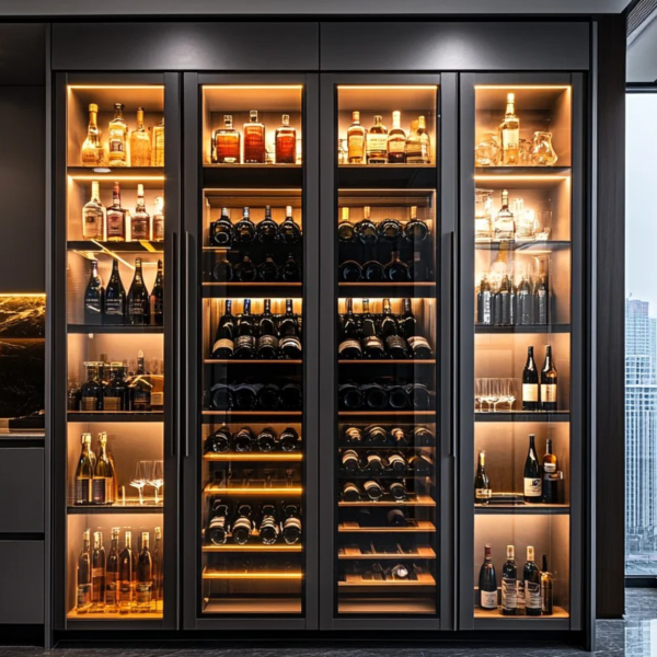 Customized Glass Door Customize Size Hotel Home Wine Bar Cellar Stainless Steel Cooling Wine glass Cabinet - Image 4