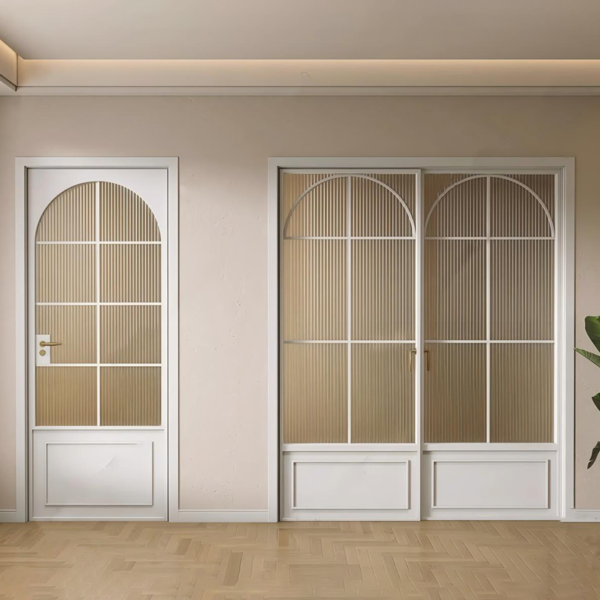 Customized white sliding glass double doors in French