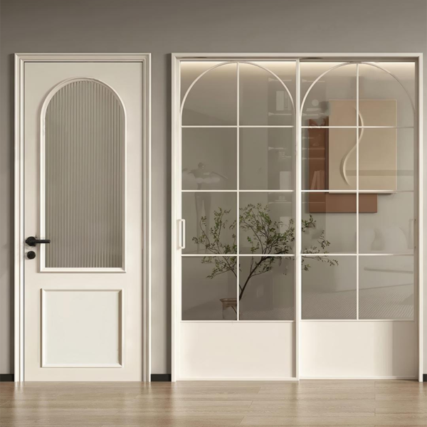 Customized white sliding glass double doors in French - Image 2