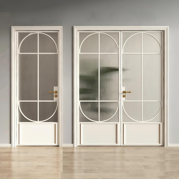 Customized white sliding glass double doors in French - Image 4