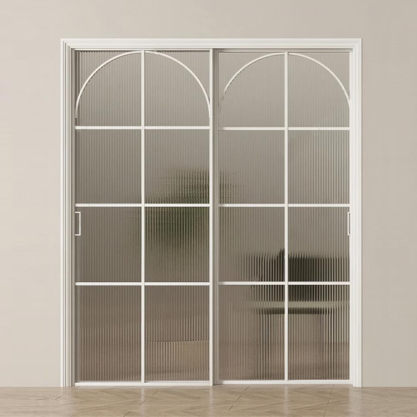 Customized white sliding glass double doors in French - Image 5