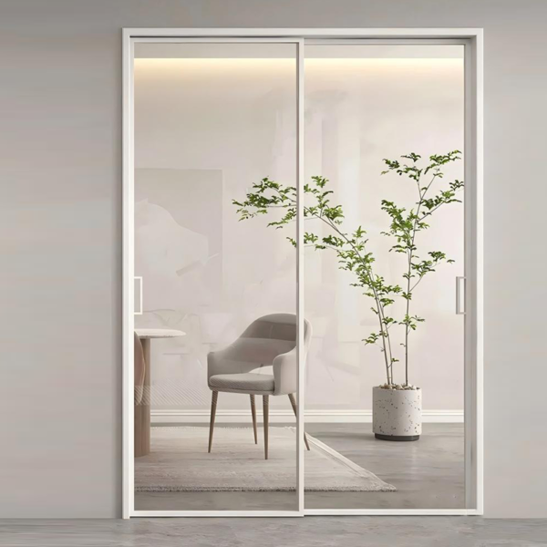 Customized white sliding glass double doors in French - Image 6