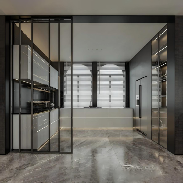 Customized sliding door in glass