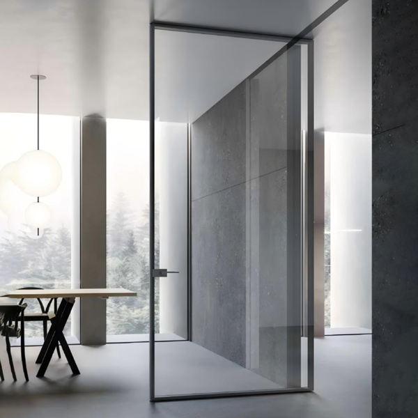 Customized swinging pantry door with glass Aluminum Slim Frame Glass Door Exterior Interior Modern Glass Pivot Doors - Image 2
