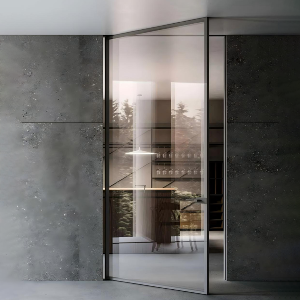 Customized swinging pantry door with glass Aluminum Slim Frame Glass Door Exterior Interior Modern Glass Pivot Doors - Image 3