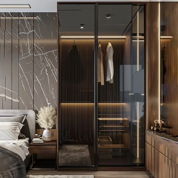Custom sectional glass and aluminium frame wardrobe with sliding doors - Image 2