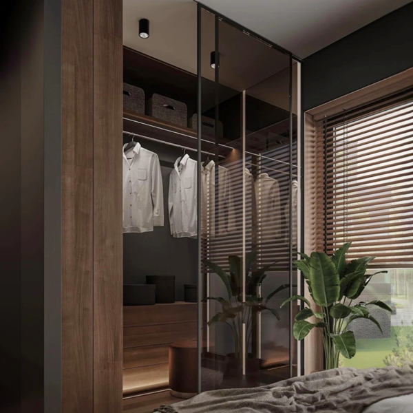 Custom sectional glass and aluminium frame wardrobe with sliding doors - Image 2