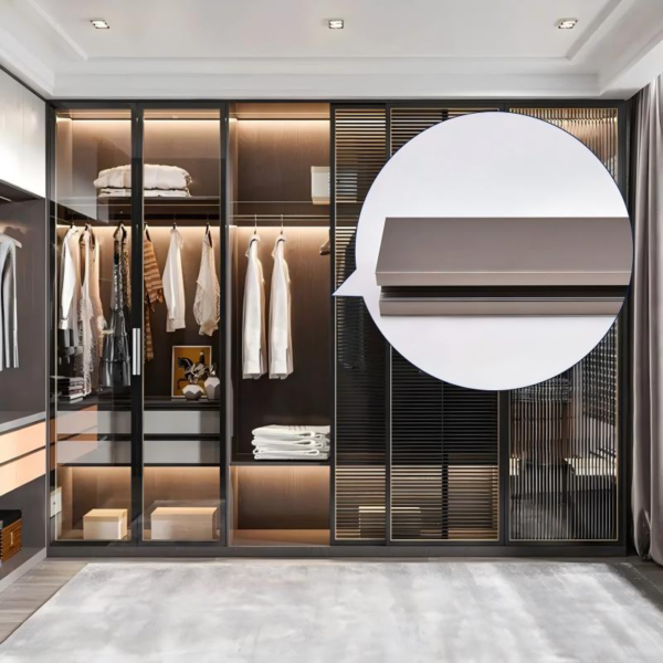 Custom sectional glass and aluminium frame wardrobe with sliding doors