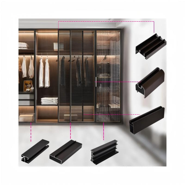 Custom sectional glass and aluminium frame wardrobe with sliding doors - Image 3