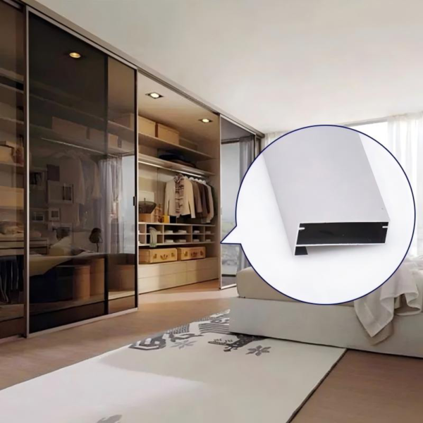 Custom sectional glass and aluminium frame wardrobe with sliding doors - Image 5