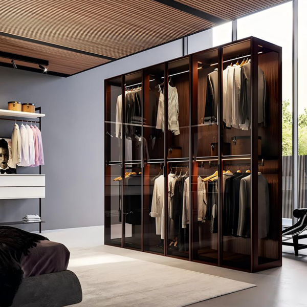 Custom sectional glass and aluminium frame wardrobe with sliding doors - Image 2