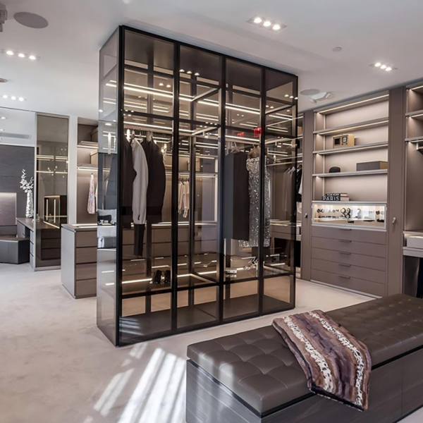 Custom sectional glass and aluminium frame wardrobe with sliding doors - Image 3