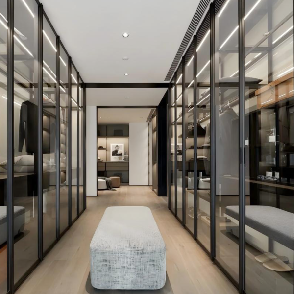 Custom sectional glass and aluminium frame wardrobe with sliding doors - Image 2