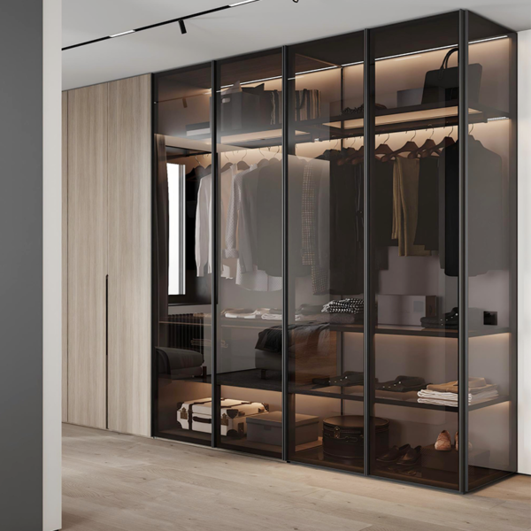 Custom sectional glass and aluminium frame wardrobe with sliding doors - Image 3