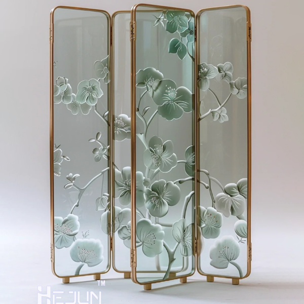 Custom foldable relief art screen partition craft glass divider