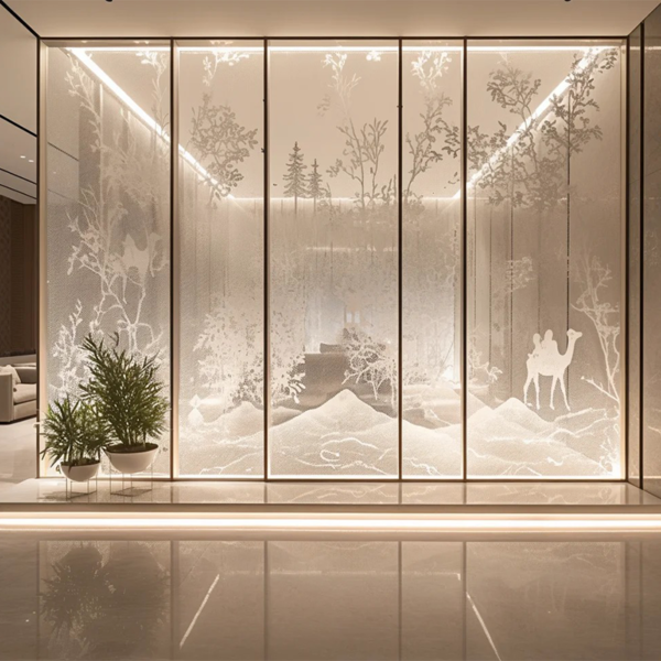 Custom printed laminated glass partition sliding door - Image 3