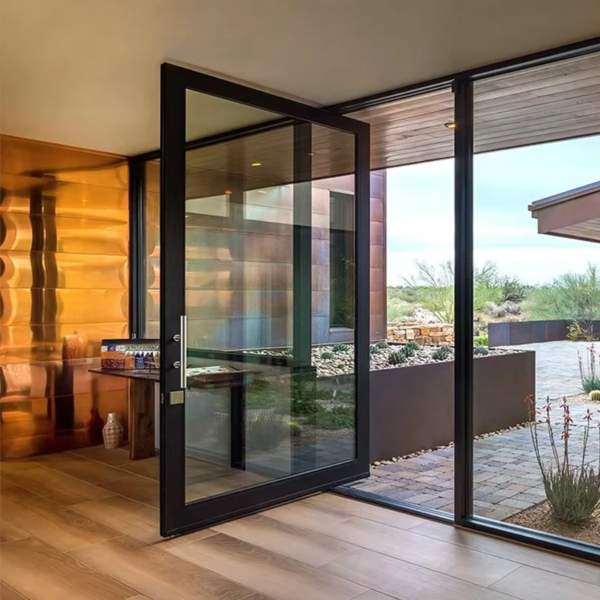 Customized Steel  Pivoting Doors Villas Front Entry Glass Pivot Door Steel Swing Exterior Push-Pull Open Hotels Homes