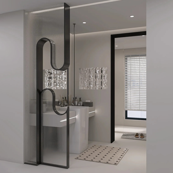 Custom Luxury Stainless Steel U-Frame Art Glass Partition Wall - Image 4