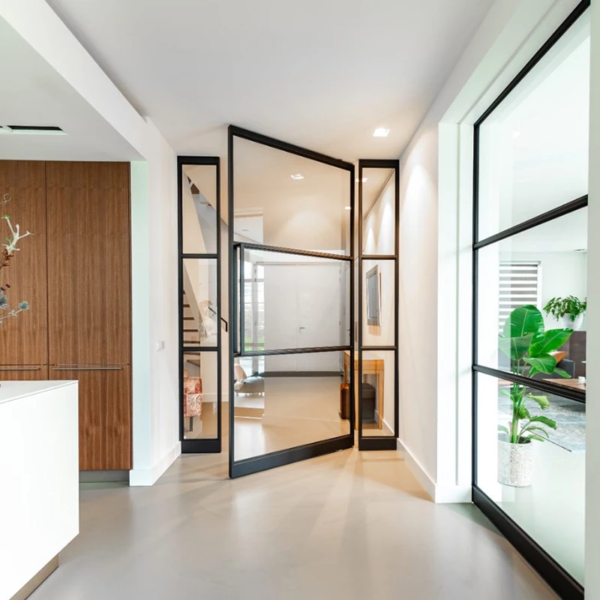 Customized Steel  Pivoting Doors Villas Front Entry Glass Pivot Door Steel Swing Exterior Push-Pull Open Hotels Homes - Image 2