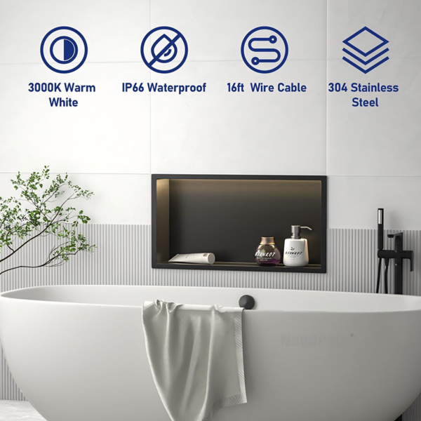 Customized 304 Stainless Steel Bathroom Wall Shower Niche With Lights - Image 2