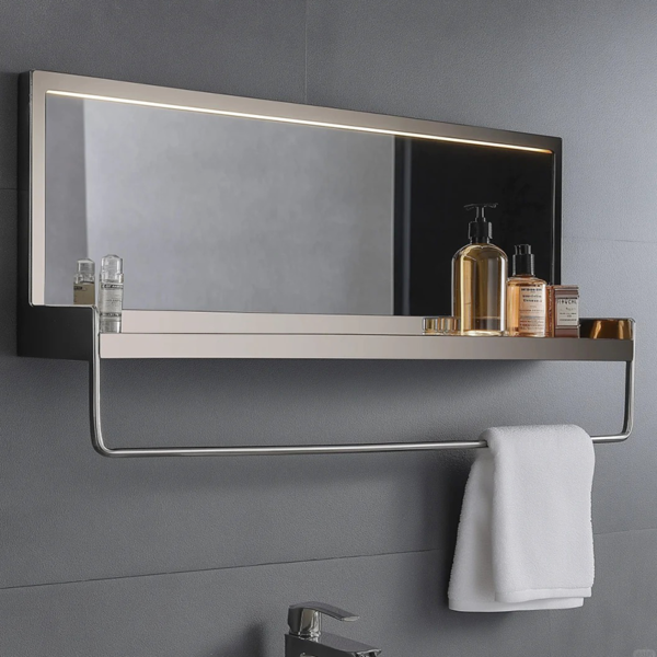 Customized 304 Stainless Steel Wall mount Bathroom Shelf with mirror - Image 3