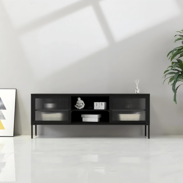 Cabinet Iron Bookcase Stand Glass Door Display Metal Cupboards Living Room Cabinet - Image 2