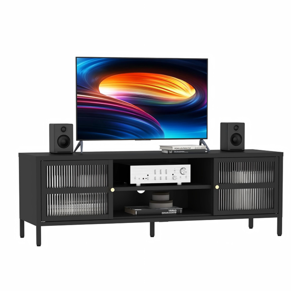 Cabinet Iron Bookcase Stand Glass Door Display Metal Cupboards Living Room Cabinet - Image 4