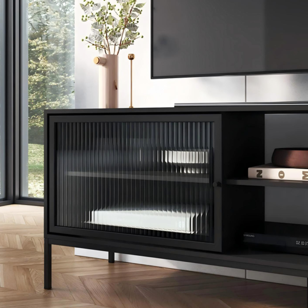 Cabinet Iron Bookcase Stand Glass Door Display Metal Cupboards Living Room Cabinet - Image 5