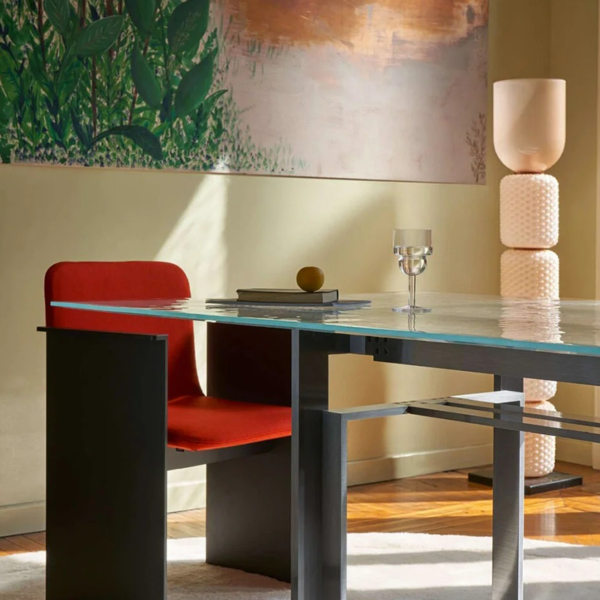 Customized artistic glass large beveled stainless steel angle glass table - Image 2