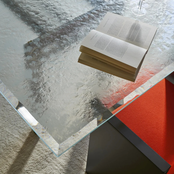 Customized artistic glass large beveled stainless steel angle glass table - Image 3