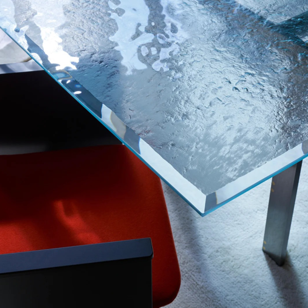 Customized artistic glass large beveled stainless steel angle glass table - Image 4