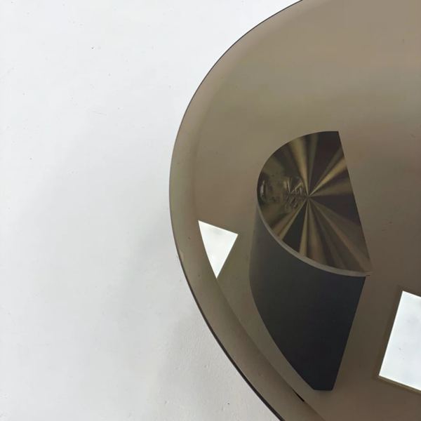Customized stainless steel angle large beveled gray glass round table - Image 3