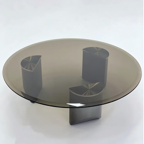 Customized stainless steel angle large beveled gray glass round table - Image 4