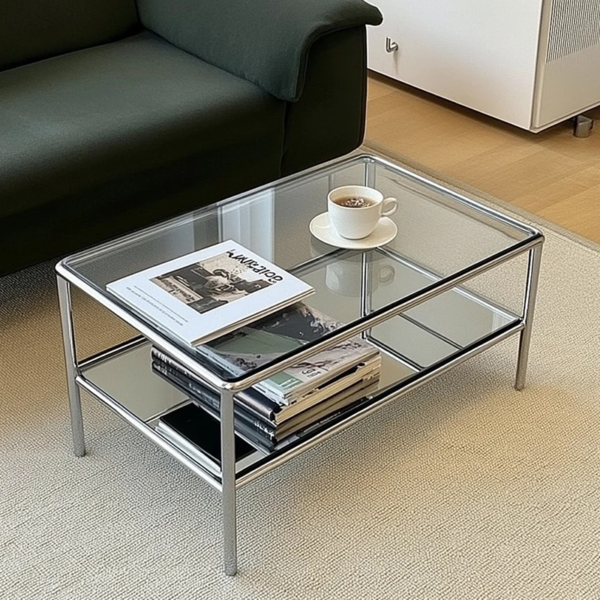 Customized stainless steel angle large beveled gray glass table - Image 2