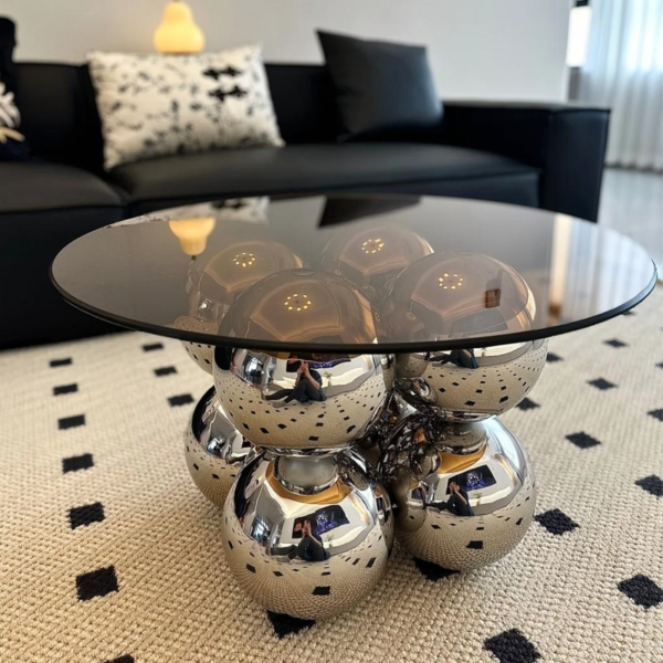 Customized stainless steel angle large beveled gray glass round table - Image 2