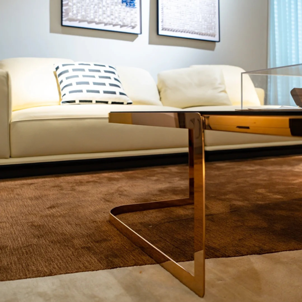 Custom stainless steel framed gold brown glass table - Image 3