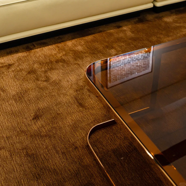 Custom stainless steel framed gold brown glass table - Image 4
