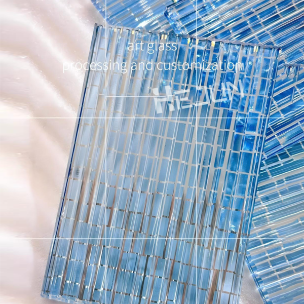 Blue Gradient PET Laminated Glass Art Deco Glass