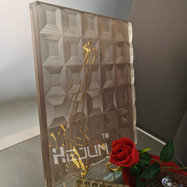 Etched woven laminated brown sandwich art decorative glass