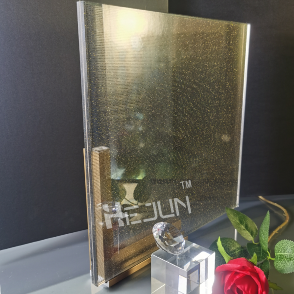 Customized Metal woven fabric laminated acid-etched glass