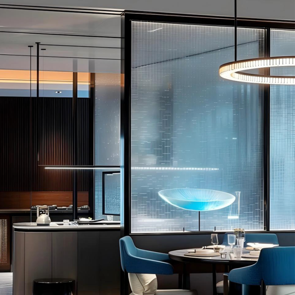 Customized stainless steel frame printing film laminated art glass screen partition wall for hotels restaurant - Image 2
