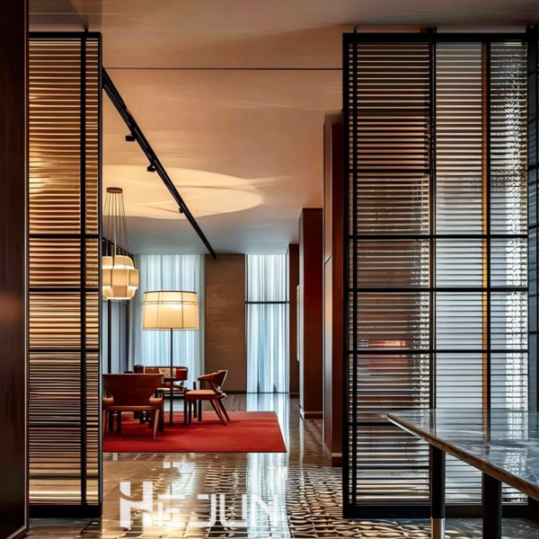 Bespoke stainless steel frame grille glass partition door