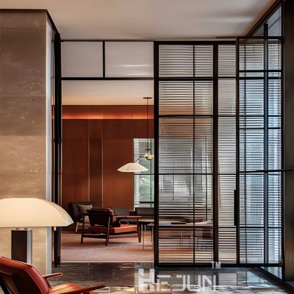 Bespoke stainless steel frame grille glass partition door - Image 2